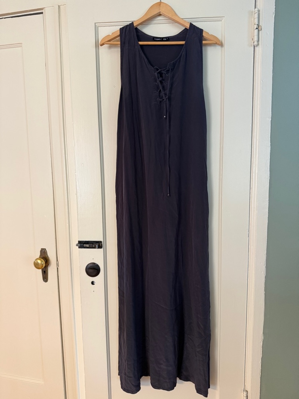 Casual Lace-Up Maxi Dress in Navy by Caslon